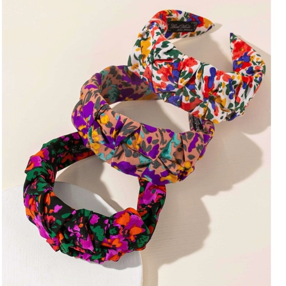 Boho Floral Print Wide Ruched Headband